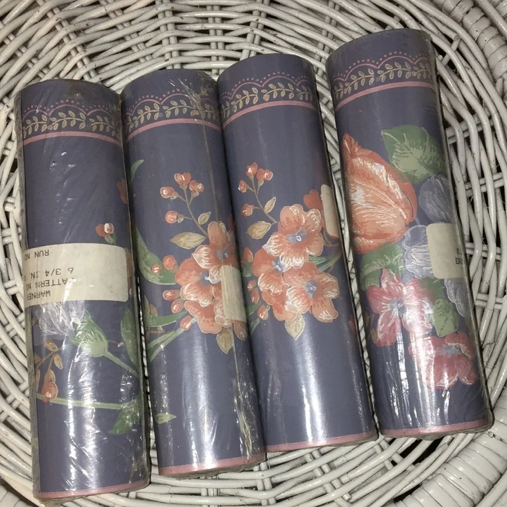 4 Rolls Vintage Wallpaper Border 20 Yards /60 Linear Ft Blue Pink Country Floral